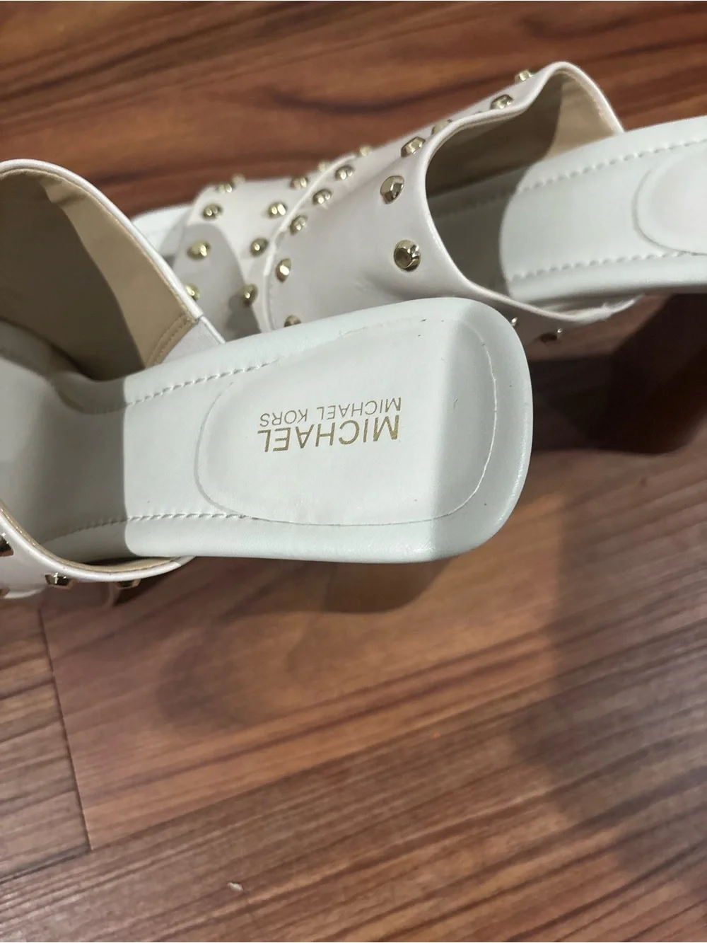 Michael Kors Cream Slide Mules with Gold Studs